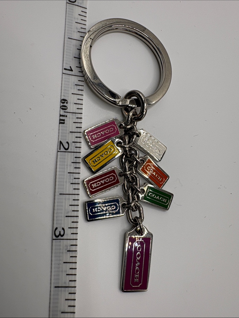 Coach Multicolor Enamel Tag Keychain with Silver Hardware